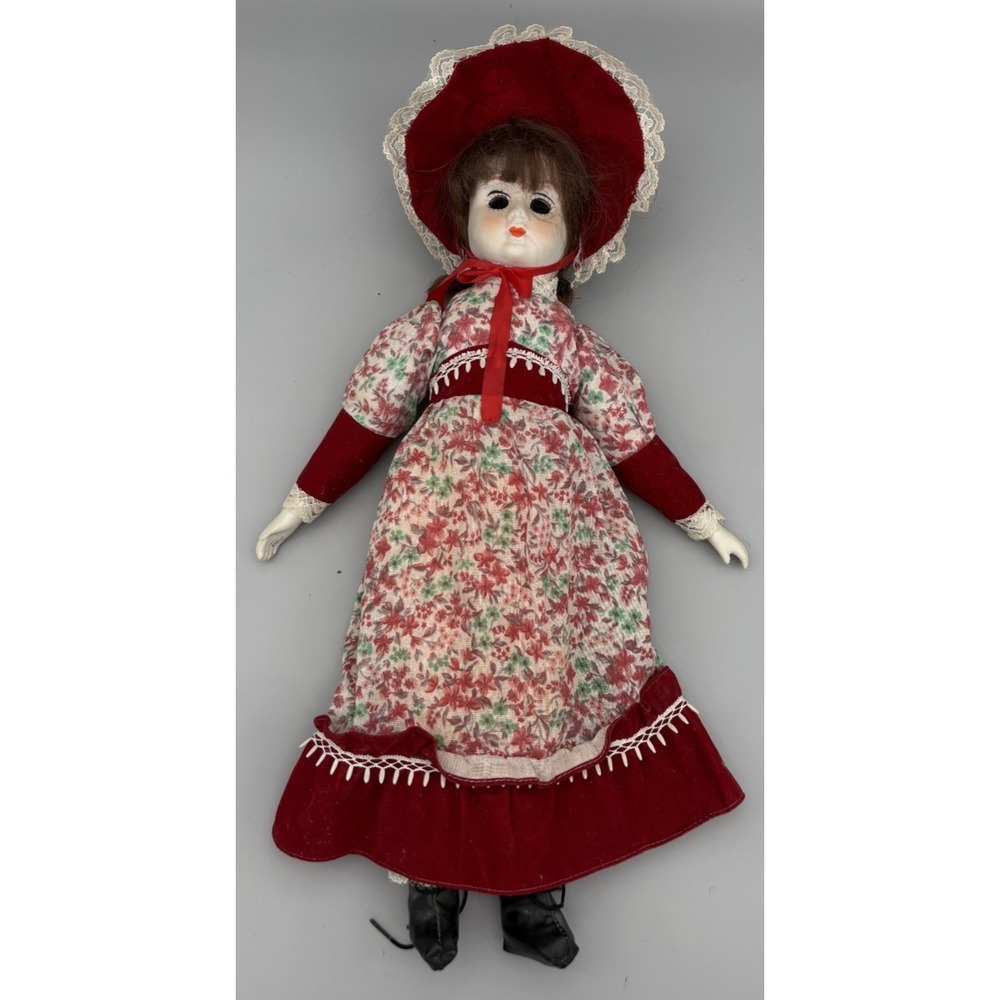 Vintage Creepy Bisque Porcelain Doll in‎ Dress 18" No Eyes Full Outfit Horror